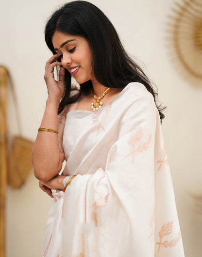 White Soft Silk With Jaquard Border & Weaving Saree