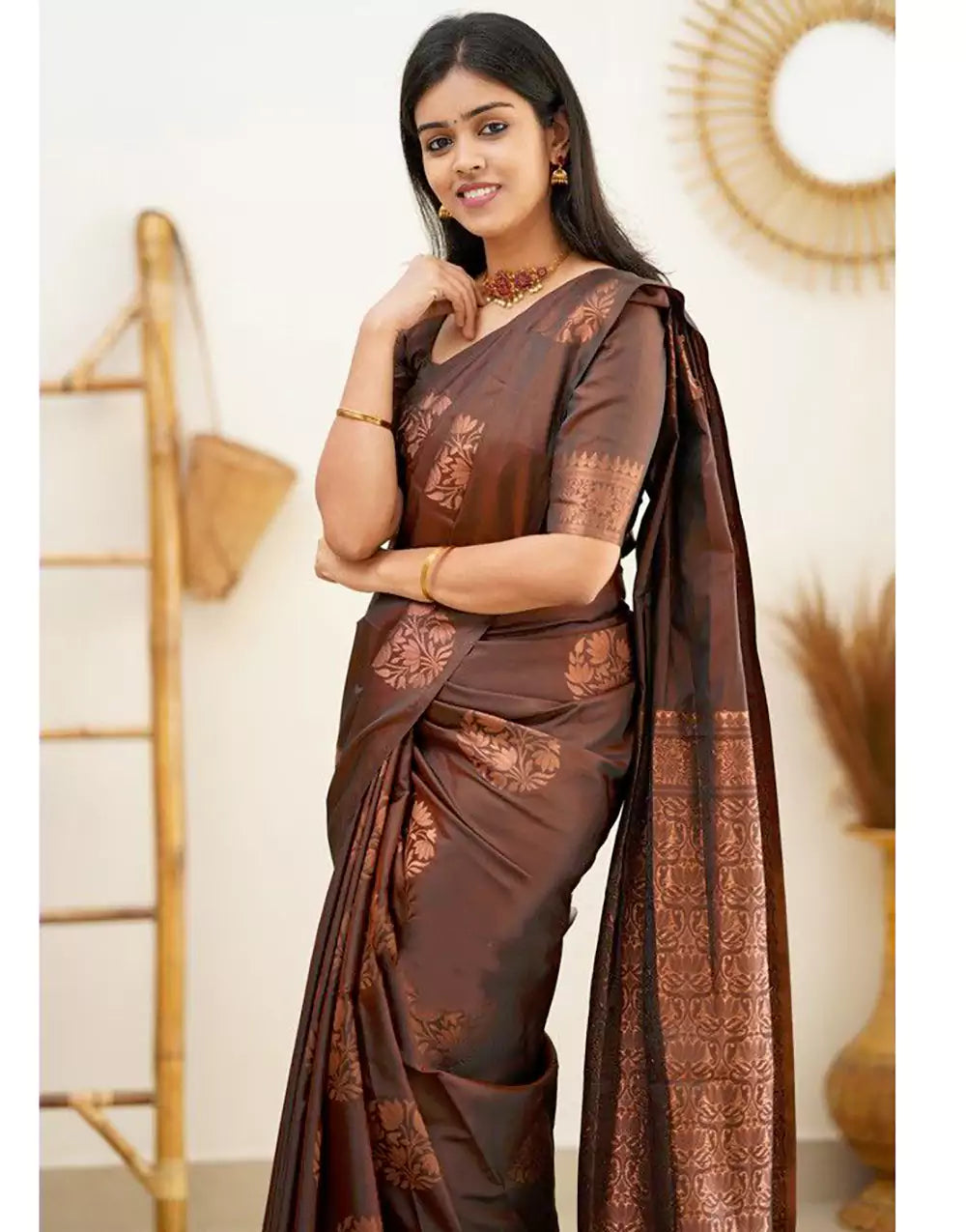 Latest Brown Colour Soft Silk Saree With Blouse