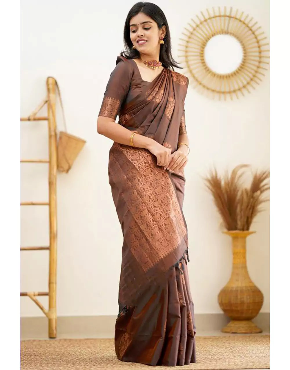 Latest Brown Colour Soft Silk Saree With Blouse