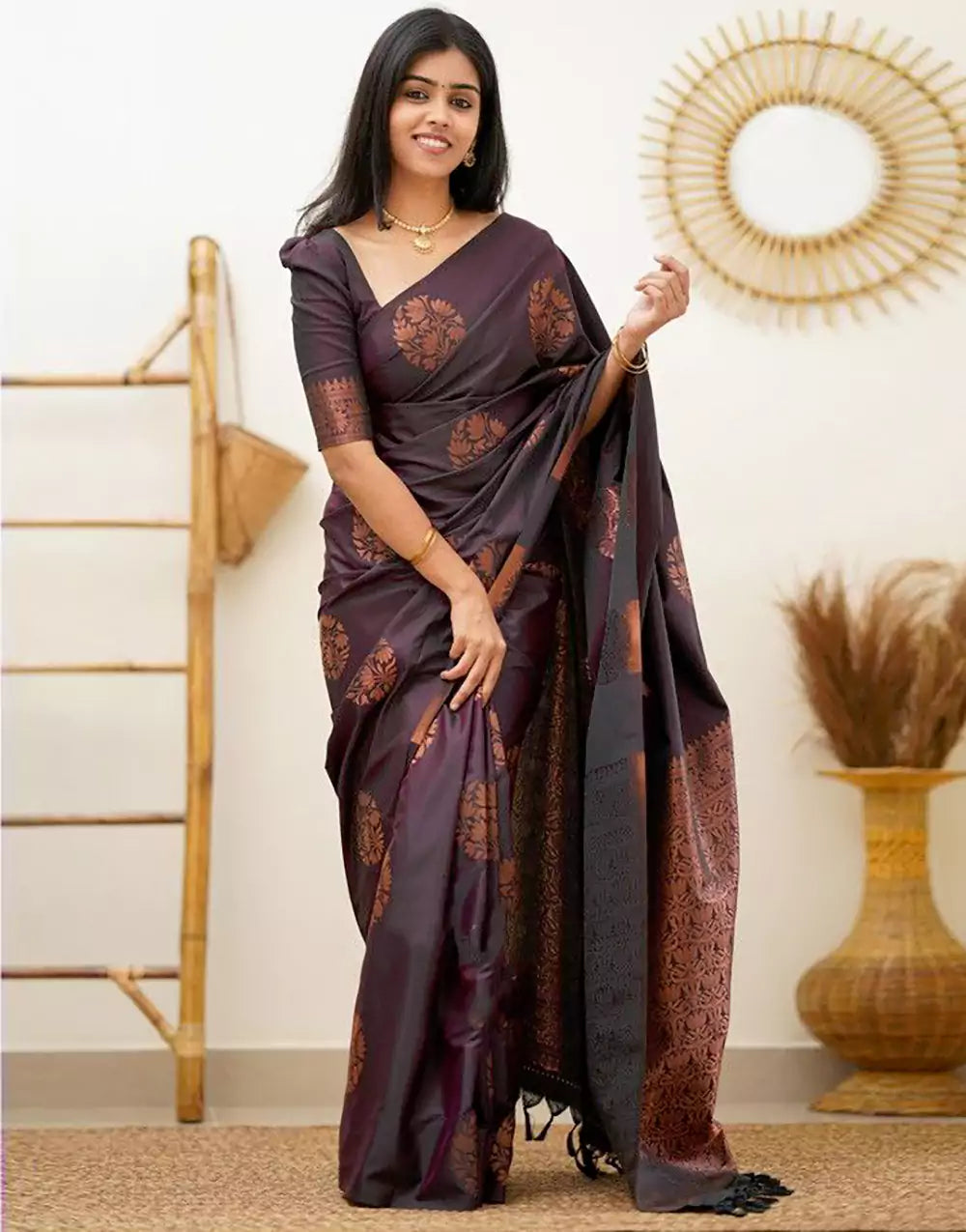 Attractive Wine Colour Soft Silk Saree