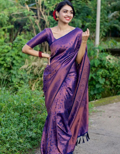 Designer Violet Colour Soft Silk Saree With Zari Weaving