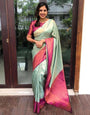 Blush Pink And Green Soft Silk Saree With Blouse