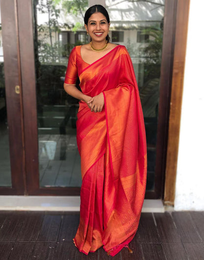 Shine Red Colour Soft Silk Saree With Blouse