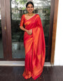 Shine Red Colour Soft Silk Saree With Blouse