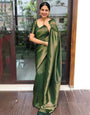 Bottle Green Colour Soft Silk Saree With Designer Blouse