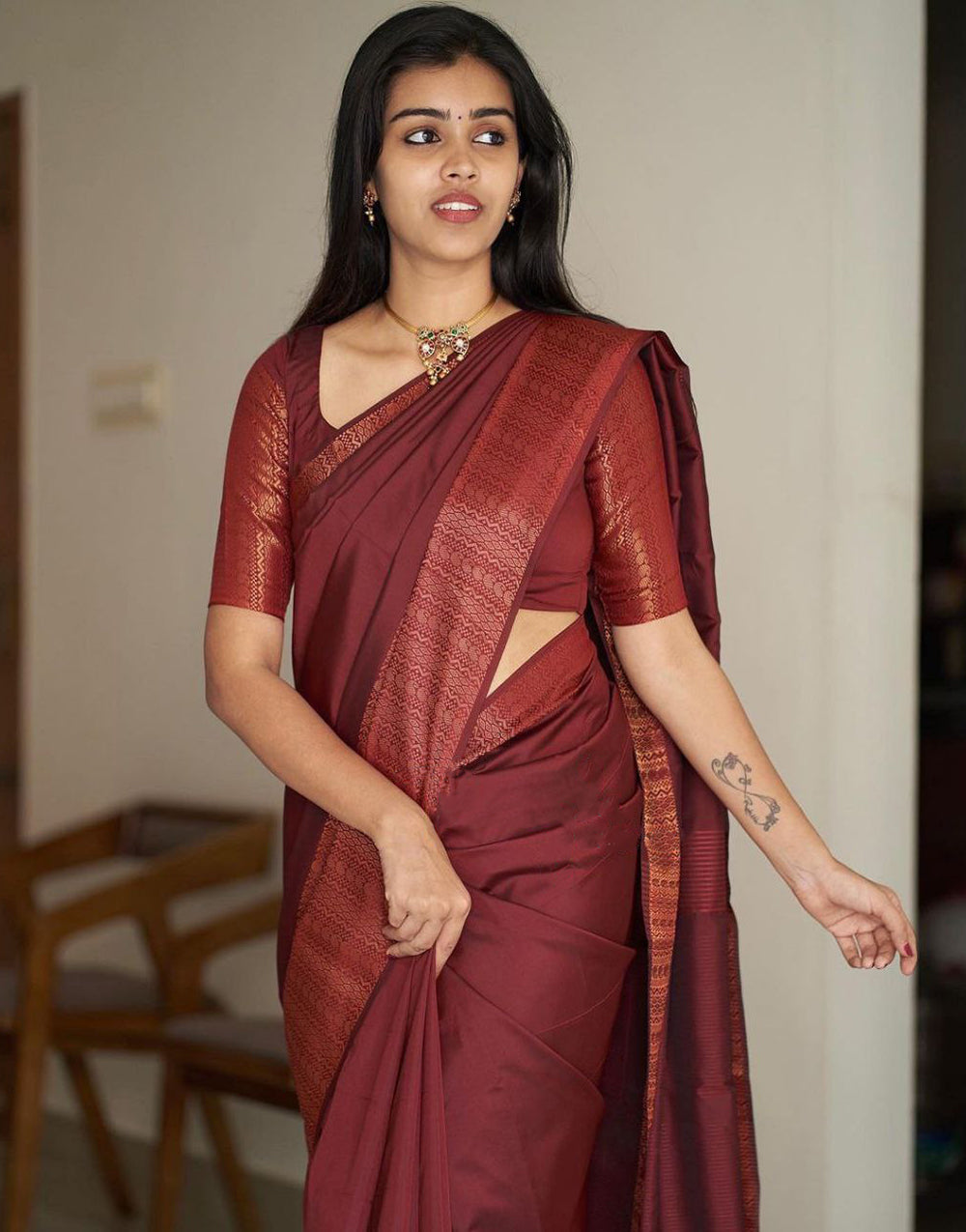 Maroon Colour Soft Silk Saree With Matching Blouse