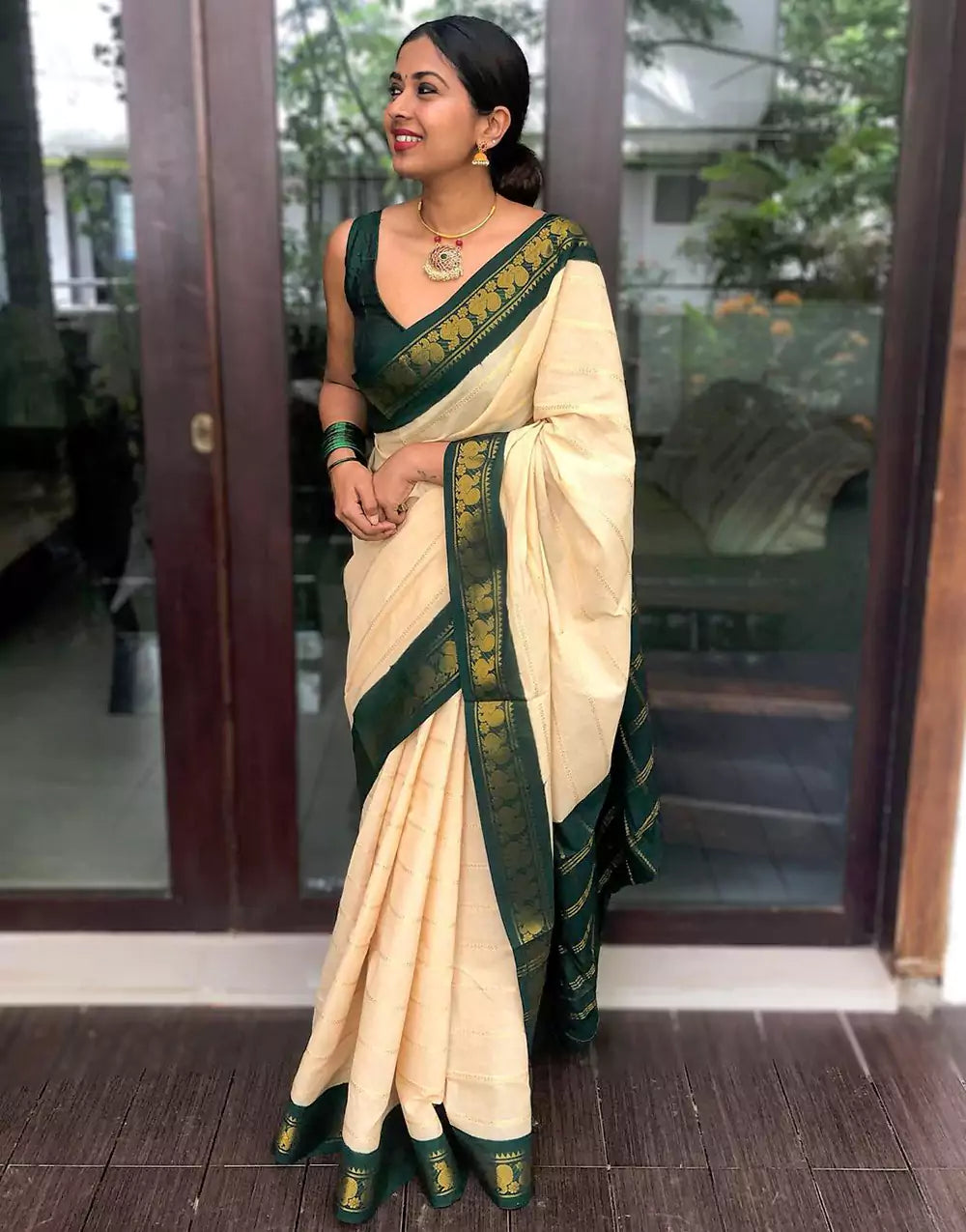 Cream Soft Silk Saree With Zari Weaving