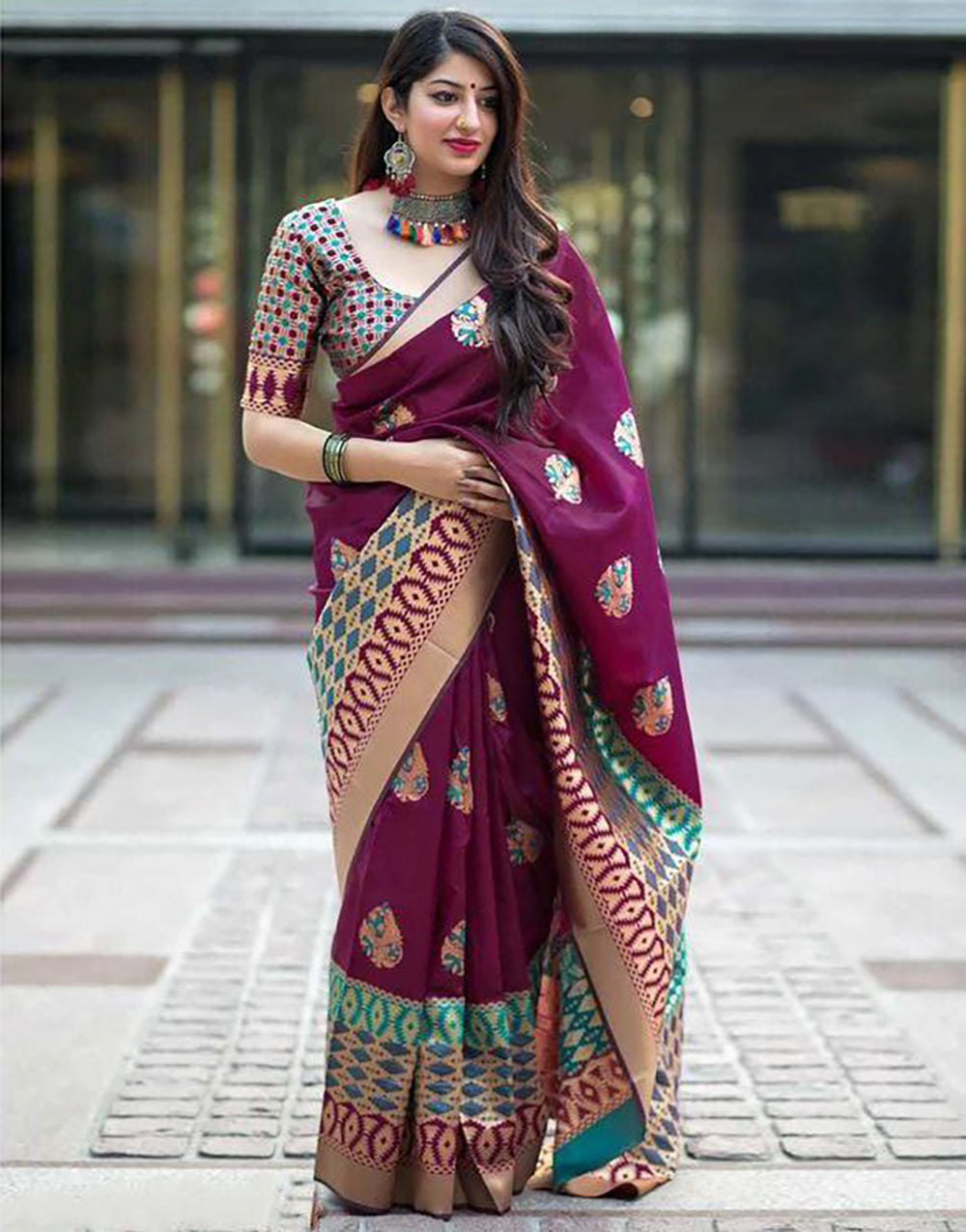 Rani Pink Colour Soft Lichi Silk Saree With Matching Blouse