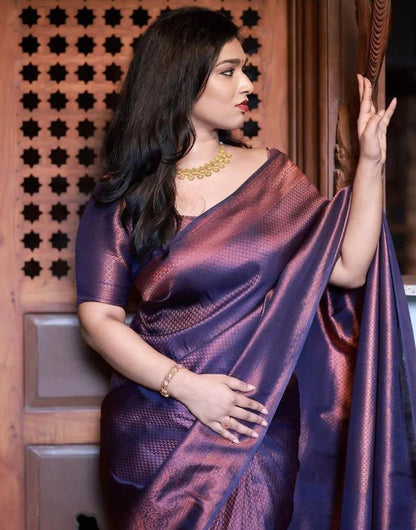 Latest Violet Colour Soft Silk Saree With Weaving Work