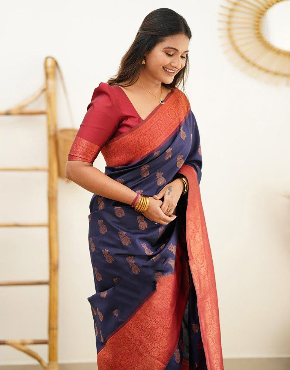 Fancy Blue Copper Zari Saree With Jaquard border Blouse