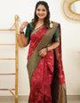 Hot Red Copper Zari Saree With Jaquard border Blouse
