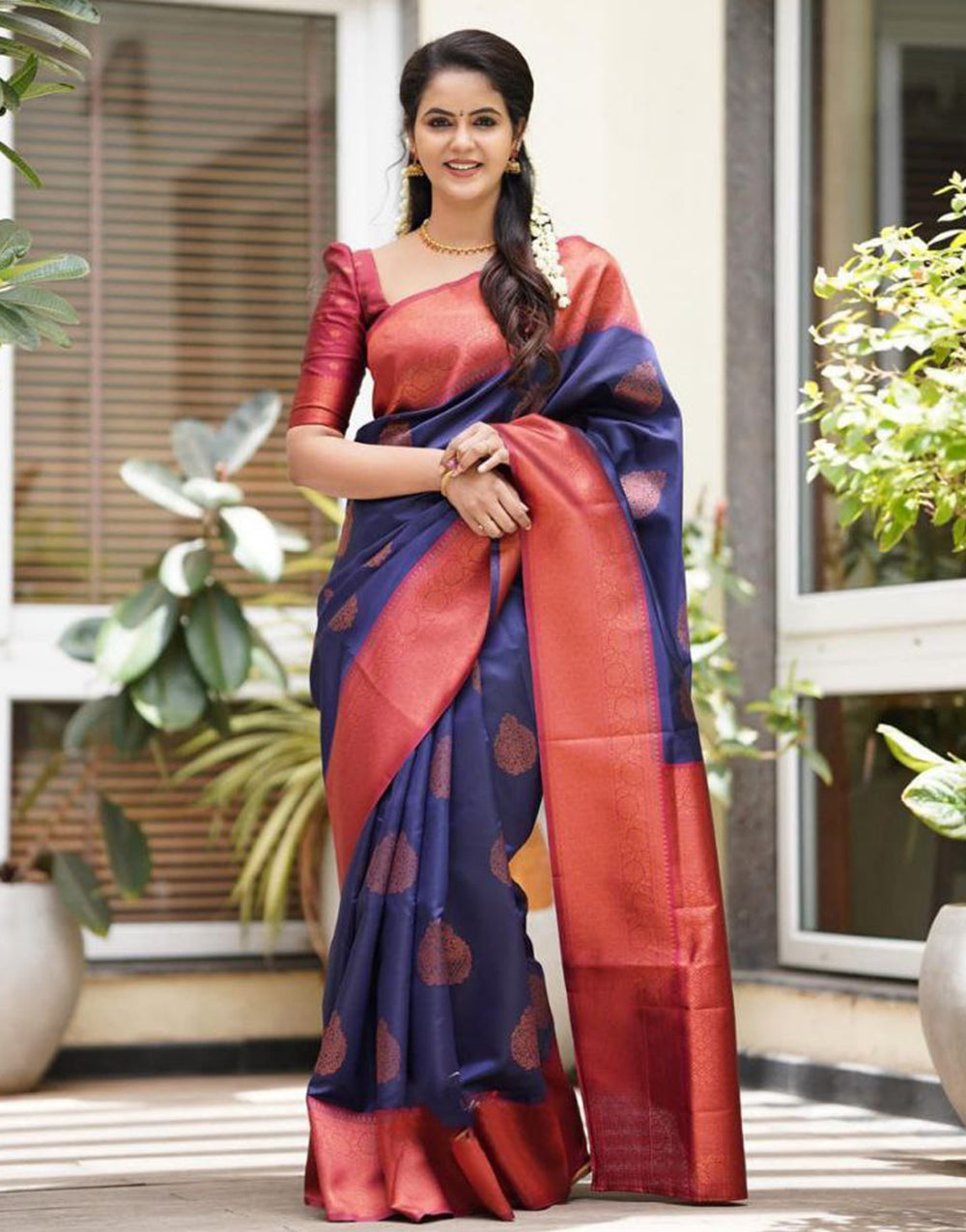 Latest Blue Soft Silk Saree With Designer Blouse