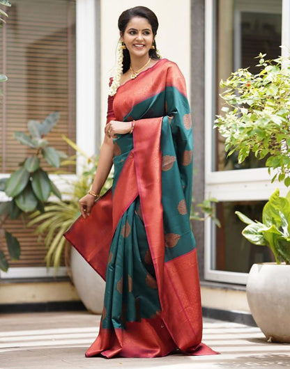 Latest Green Soft Silk Saree With Designer Blouse