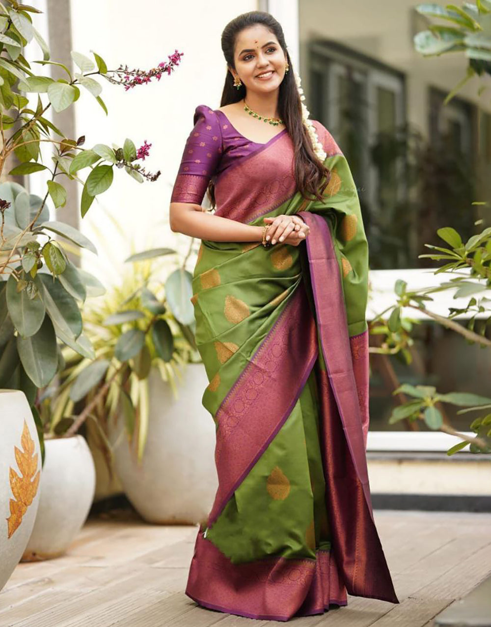 Forest Green Soft Silk Saree With Designer Blouse