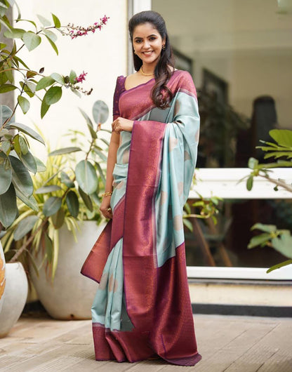 Sky Blue Colour Soft Silk Saree With Blouse