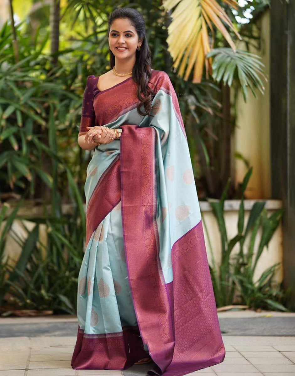 Sky Blue Soft Dola Silk Saree main image 0