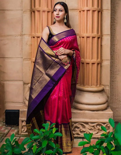 Pink Designer Soft Lichi Silk Saree With Zari Weaving Work