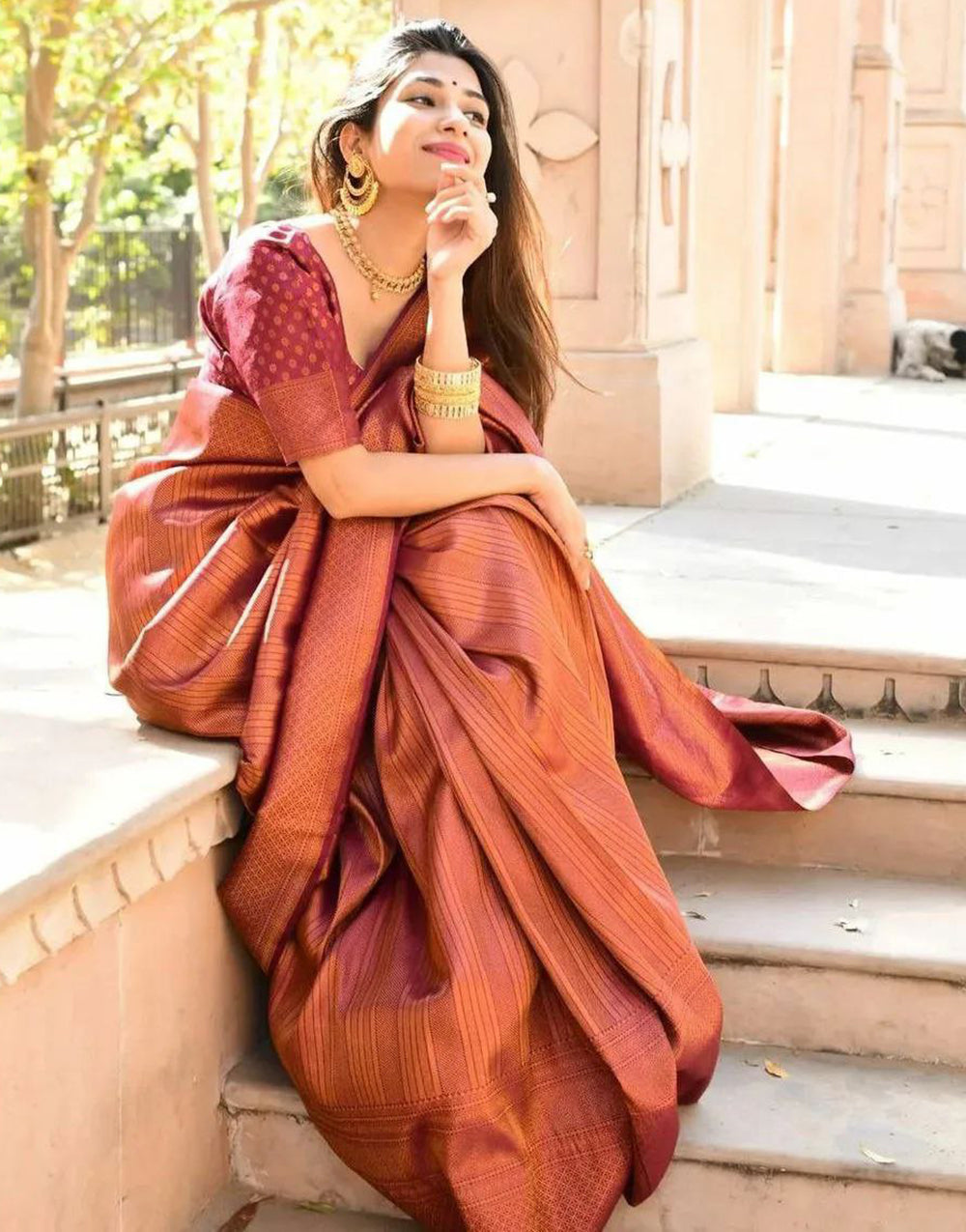 Shine Red Soft Silk Saree With Blouse