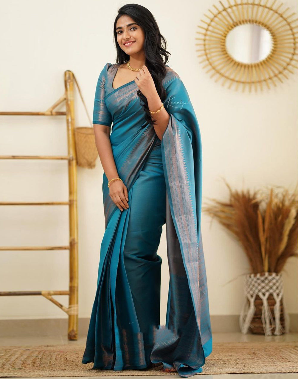 Teal Blue Soft Silk Saree With Beautiful Pallu