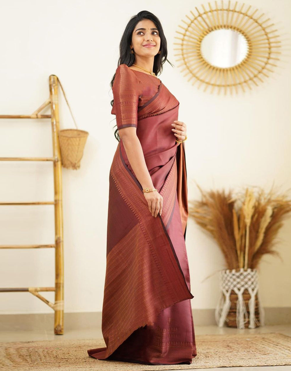 Sangria Red Colour Soft Silk Saree With Beautiful Pallu