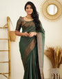 Bottle Green Colour Soft Silk Saree With Beautiful Pallu