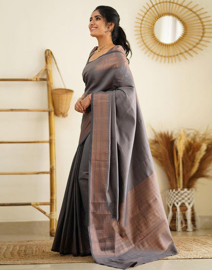 Metal Grey Colour Soft Silk Saree With Weaving Work