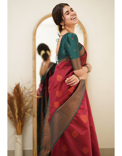 Hot Red Colour Soft Silk Saree With Weaving Work
