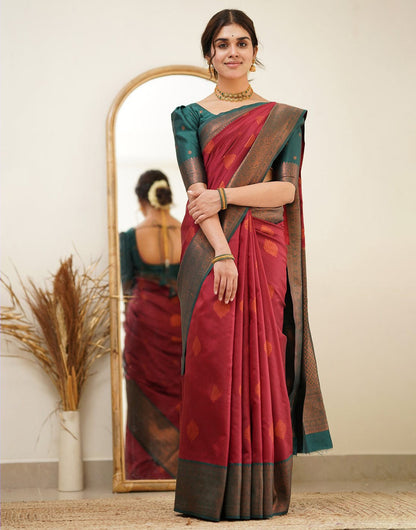 Hot Red Colour Soft Silk Saree With Weaving Work