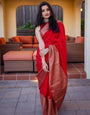 Hot Red Soft Silk Saree With Beautiful Pallu