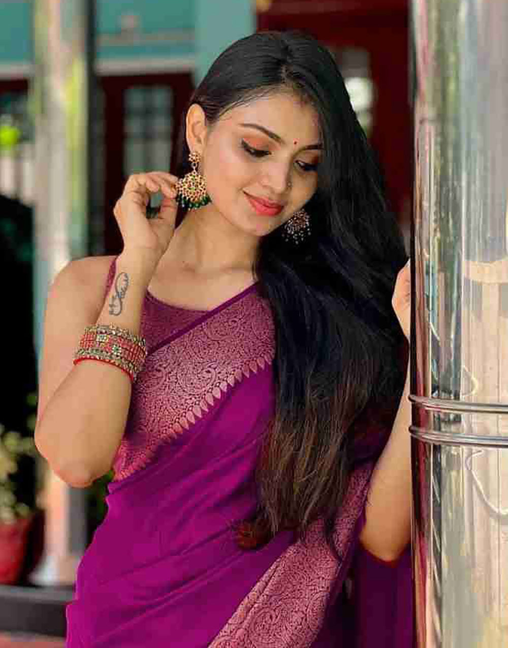 Violet Soft Silk Saree With Beautiful Pallu