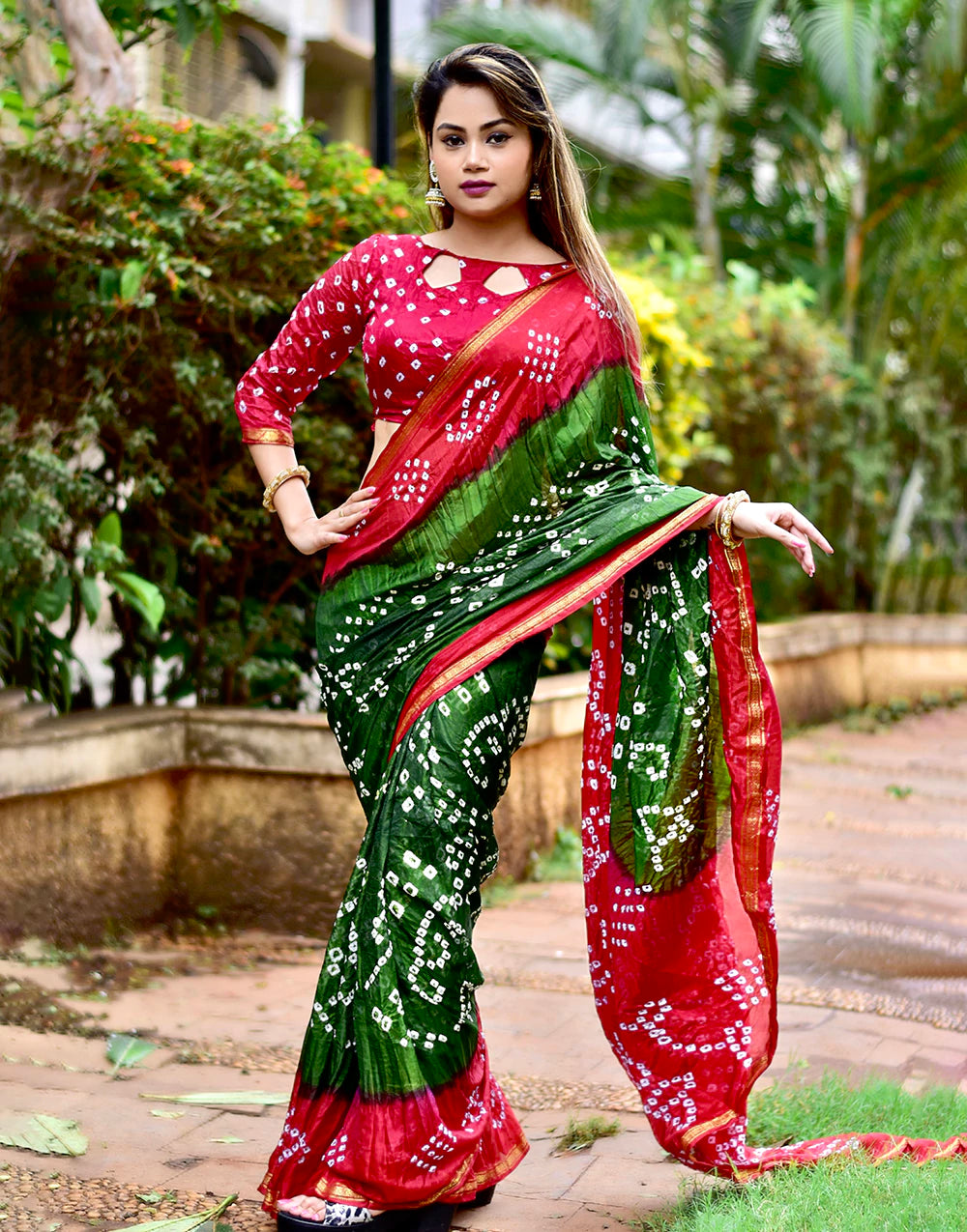 Buy RANISATIYA Marwari Rajasthani Bandhani Saree With Heavy Mono Banglori  Silk Blouse (Kamla-2 (Green)) at Amazon.in