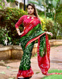 Green & Red Hand Bandhej Bandhani Saree With Printed