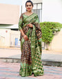 Brown & Mahendi Green Art Silk With Hand Bandhej Saree