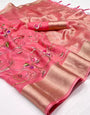 Gajari Color Organza Silk Saree With Zari Weaving