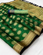 Green Kora Muslin Silk With Zari Weaving