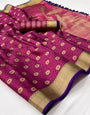 Magenta Kora Muslin Silk With Zari Weaving Saree