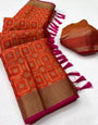 Orange Kora Muslin Silk With Zari Weaving