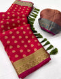 Red Kora Muslin Silk With Zari Weaving