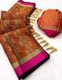 Brown Kora Muslin Silk With Zari Weaving