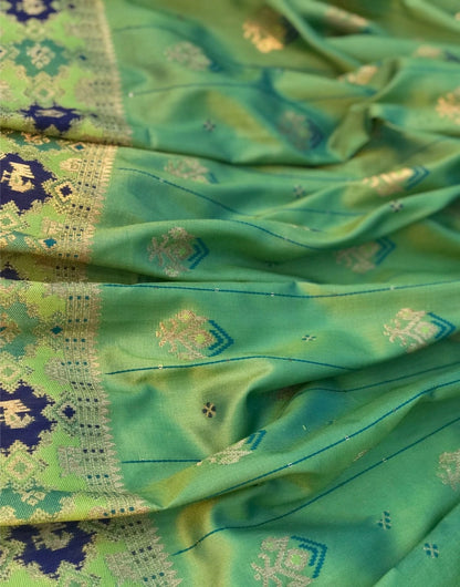 Latest Green Colour Banarasi Lichi Silk Saree With Blouse