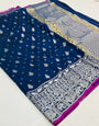 Navy Blue Colour Banarasi Silk Saree With Blouse
