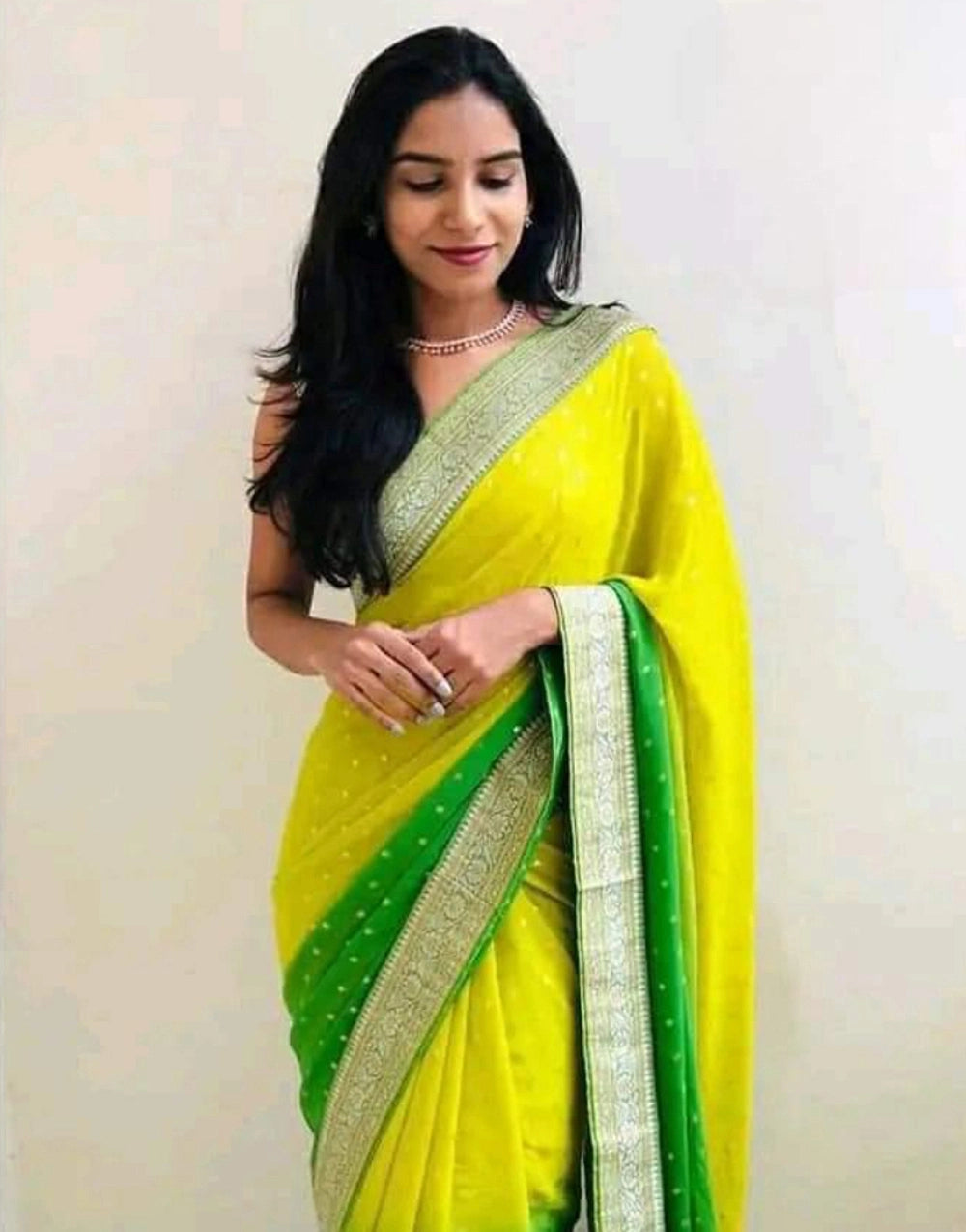 Lemon Yellow coloured Tissue Silk Paithani Saree