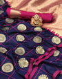 Navy Blue Color Soft Silk With Gold Zari Weaving