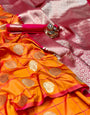 Orange Color Soft Silk Saree With Gold Zari Weaving Work