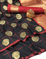 Black Color Soft Silk With Gold Zari Weaving Work