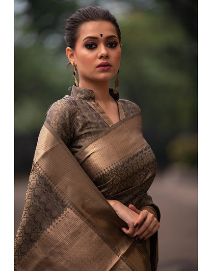 Beautiful Brown Colour Soft Banarasi Silk Saree With Zari Border