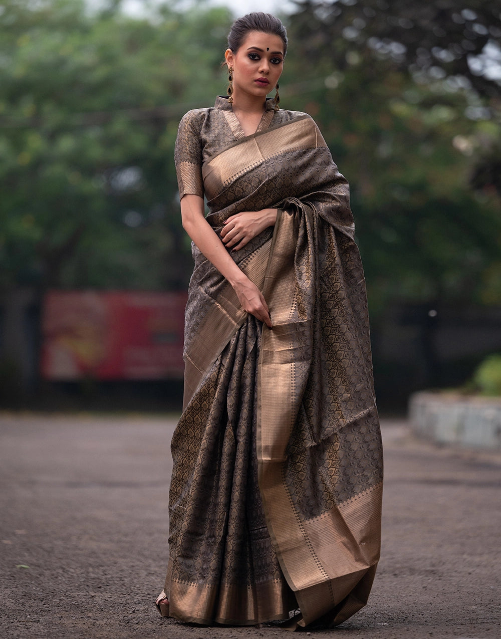 Beautiful Brown Colour Soft Banarasi Silk Saree With Zari Border