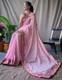Pink Georgette Saree And Sequence Work With Beautiful Border