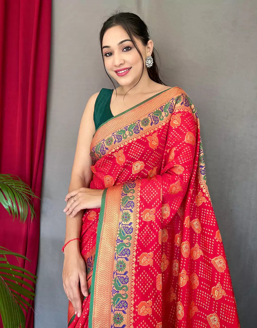 Red Pure Katchhi Patola Silk Saree With Meenakari Border