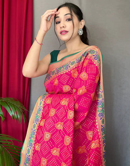 Pink Pure Katchhi Patola Silk Saree With Meenakari Border